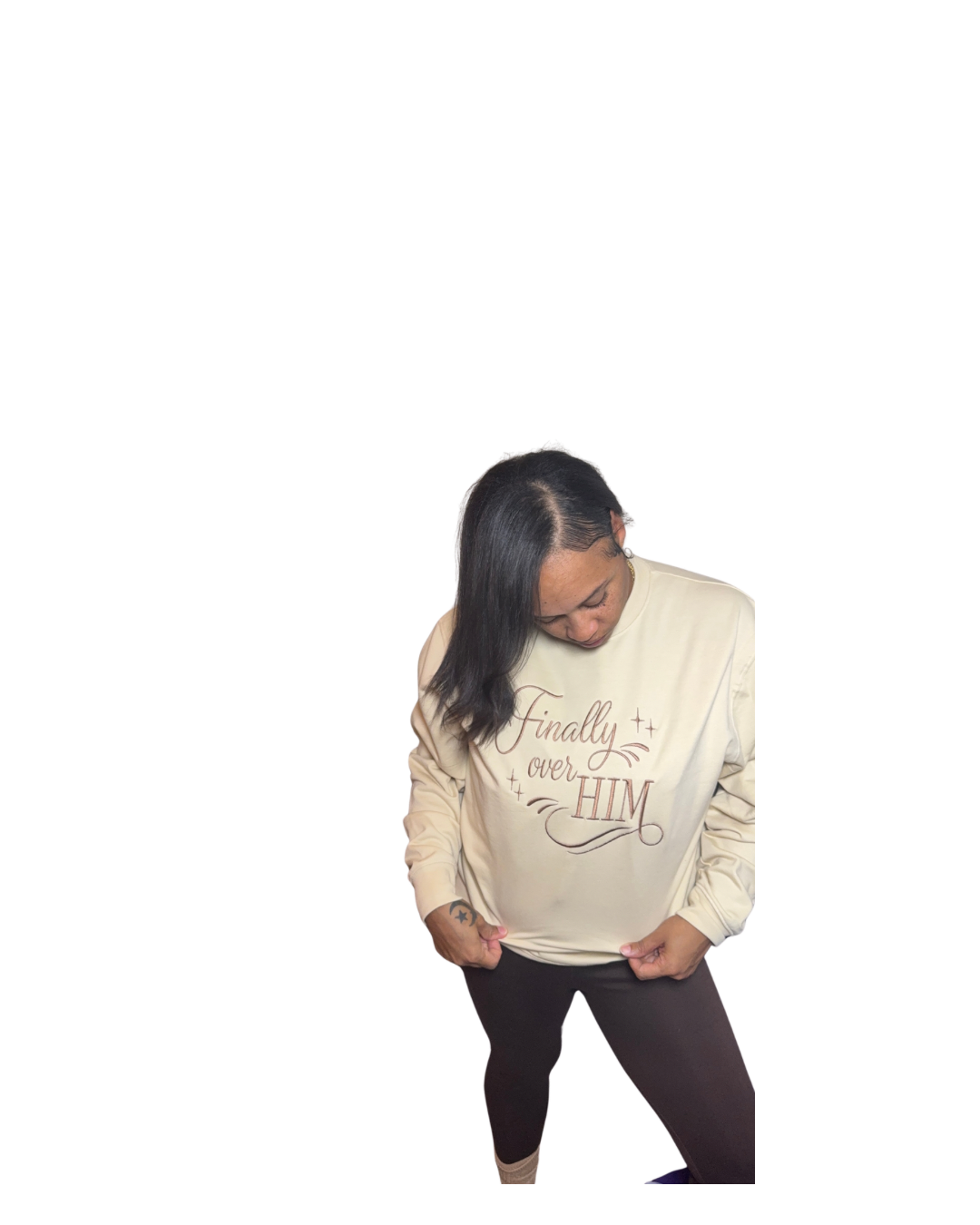 Finally Over Him – Embroidered Crewneck Sweater